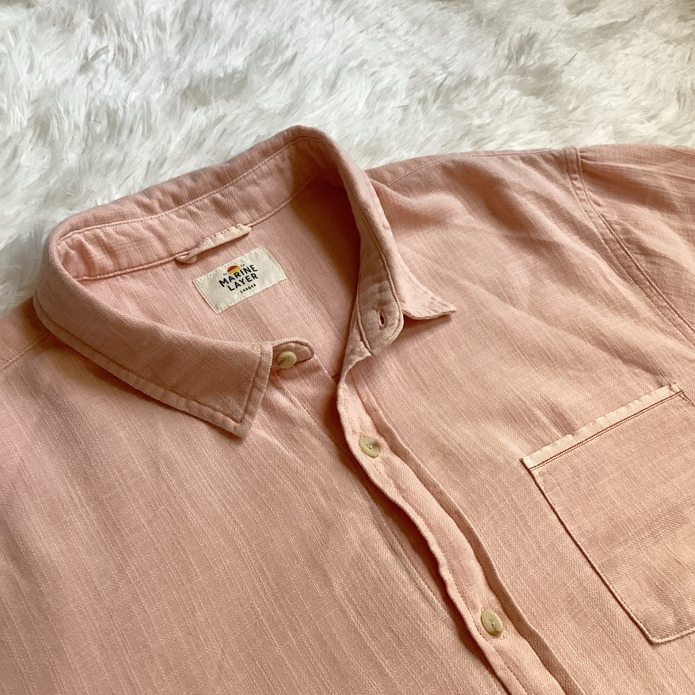 Marine Layer Pink and Orange Casual Button Down Shirt